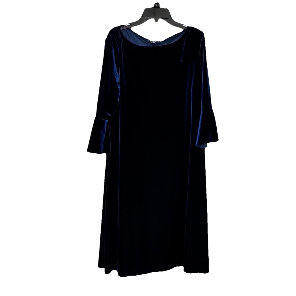 CHAPS Velvet Dress XL Navy Blue‎ Bell Sleeve Midi Fairy Whimsigoth Party, Witchy